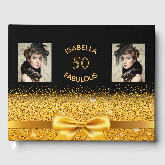50 fabulous birthday party black photo bow guest book (Front)