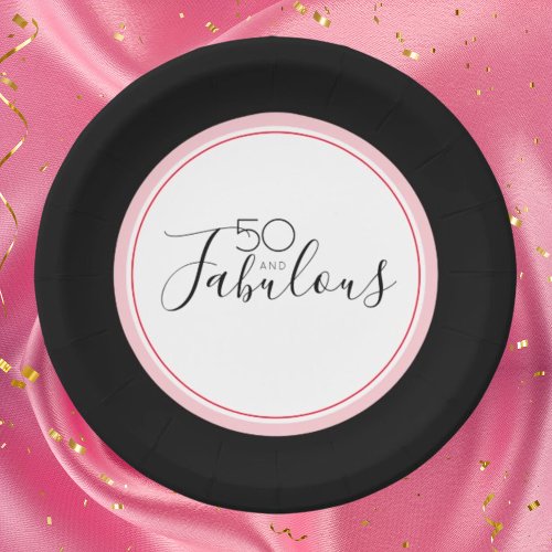 50 Fabulous Birthday Party Black Pink Red Modern Paper Plates