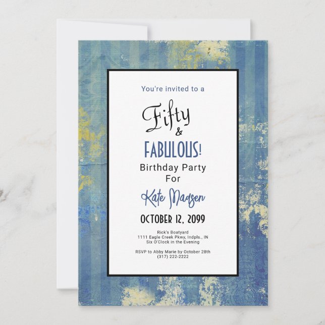 50 & FABULOUS Birthday Party Blues Photo Invitation (Front)