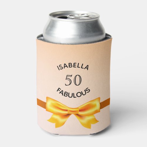 50 fabulous birthday party blush gold bow can cooler