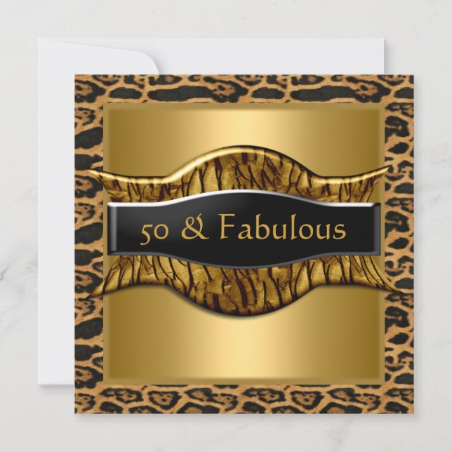 50 & Fabulous Birthday Party Gold Black Leopard Invitation (Front)