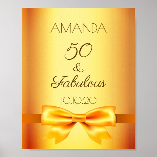 50 fabulous birthday party gold bow welcome poster