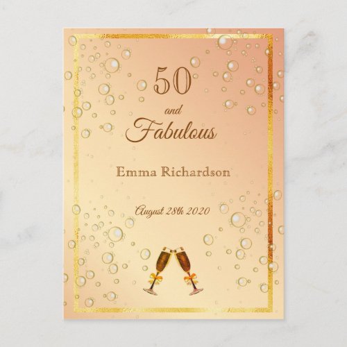 50 Fabulous birthday party gold bubbles fun  Postcard