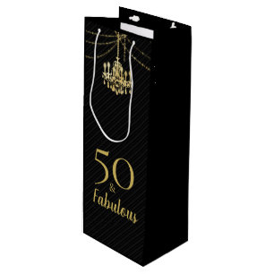 50 & Fabulous Birthday Party Golden Chandelier Wine Gift Bag