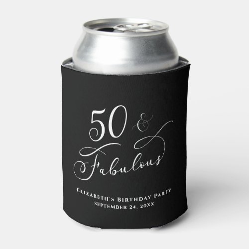 50 Fabulous Birthday Party Personalized Black Can Cooler
