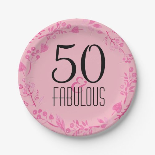 50  Fabulous Birthday Party  Pink 50th Birthday Paper Plates