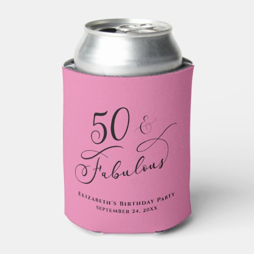 50 Fabulous Birthday Party Pink Personalized Can Cooler