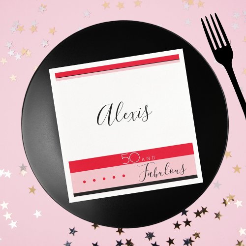 50 Fabulous Birthday Party Pink Red Simple Modern  Napkins
