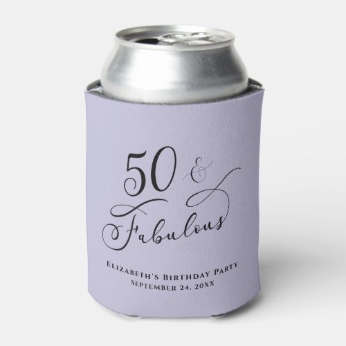 50 Fabulous Birthday Party Purple Personalized Can Cooler