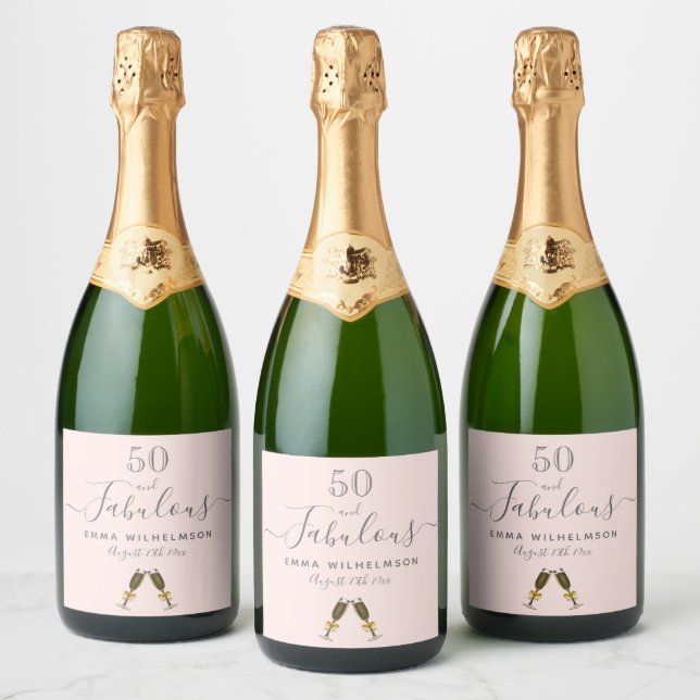 50 fabulous birthday party rose gold pink sparkling wine label (Bottles)