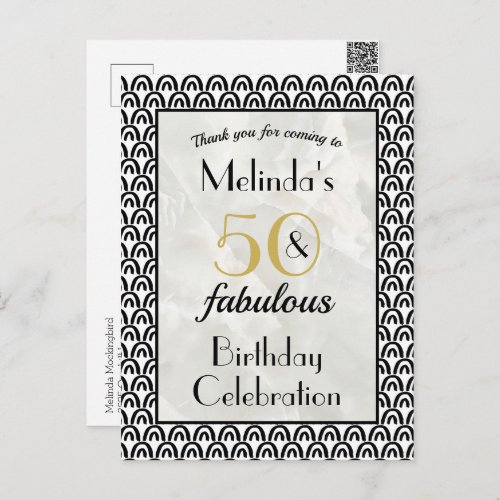 50  Fabulous Birthday Party Thank You Postcard