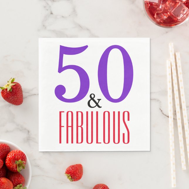 50 & Fabulous Birthday Party Typography Napkins (Insitu)