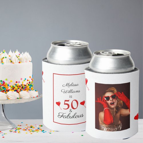 50  Fabulous Birthday Photo 50th Party Red Hearts Can Cooler