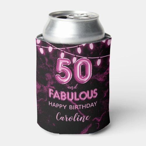 50  Fabulous Birthday Pink  Black Balloon Lights Can Cooler