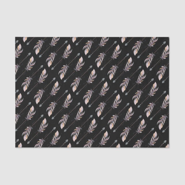 50 & Fabulous Birthday Pink Boho Feathers Black Tissue Paper (Front)