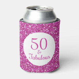 50 & Fabulous Birthday Pink Glitter Can Cooler