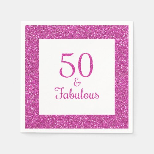 50  Fabulous Birthday Pink Glitter Napkins