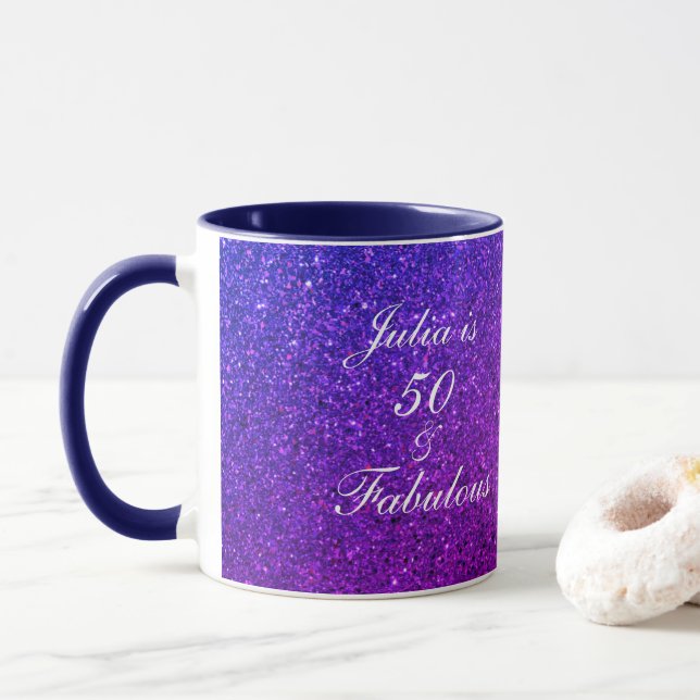 50 Fabulous Birthday Pink Purple Glitter Gift 2023 Mug (With Donut)