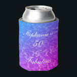 50 Fabulous Birthday Pink Purple Water Sparkle Art Can Cooler<br><div class="desc">Designed with pretty,  girly and beautiful pink purple beach ocean water pattern background and personalized text template for name which you can edit,  this is perfect for the 50th birthday celebrations or gifts or party favors!</div>