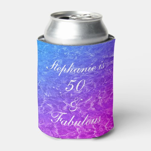 50 Fabulous Birthday Pink Purple Water Sparkle Art Can Cooler