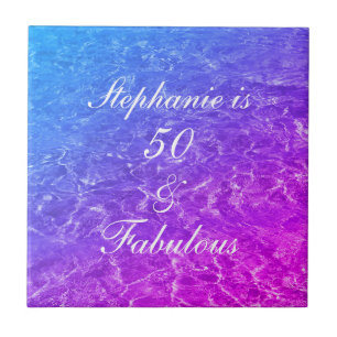 50 Fabulous Birthday Pink Purple Water Sparkle Ceramic Tile