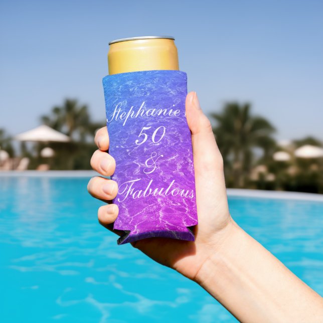 50 Fabulous Birthday Pink Purple Water Sparkle Seltzer Can Cooler (In Situ Pool)
