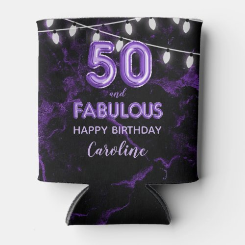 50  Fabulous Birthday Purple Black Balloon Lights Can Cooler