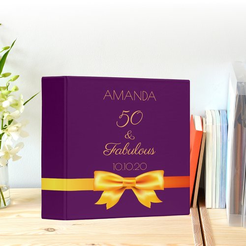 50 fabulous birthday purple gold bow 3 ring binder