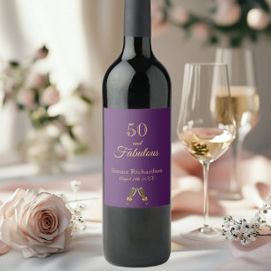 50 fabulous birthday purple gold name wine label