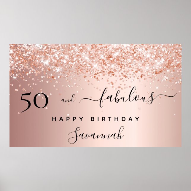 50 Fabulous birthday rose gold blush glitter Poster (Front)