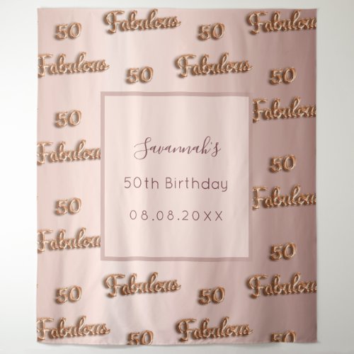 50 fabulous birthday rose gold blush name tapestry