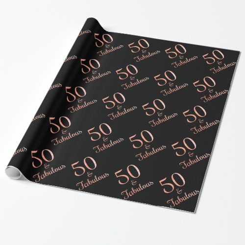 50  Fabulous Birthday Rose Gold Glitter Black Wrapping Paper