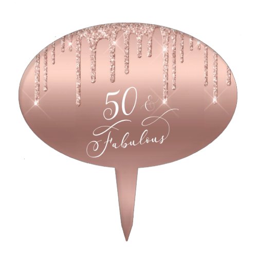 50 Fabulous Birthday Rose Gold Glitter Cake Topper