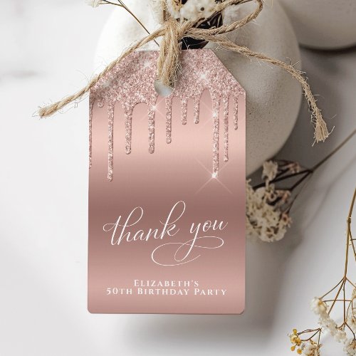 50 Fabulous Birthday Rose Gold Glitter Thank You Gift Tags