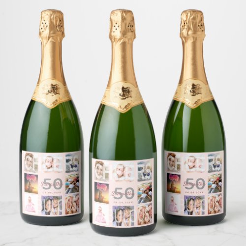 50 fabulous birthday rose gold photo cheers party sparkling wine label