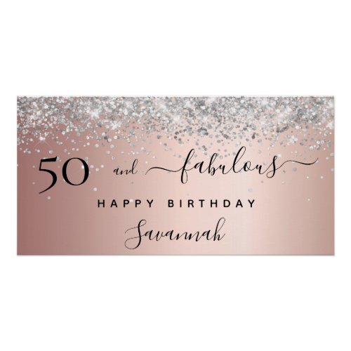 50 Fabulous birthday rose gold silver glitter glam Poster