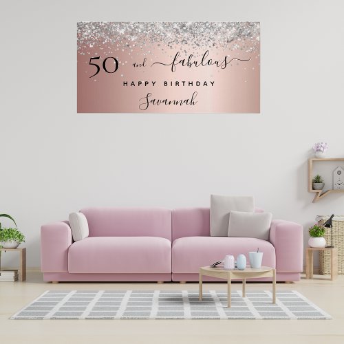 50 Fabulous birthday rose gold silver glitter glam Poster