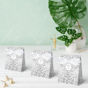 50 & Fabulous Birthday Silver Floral Swirls Favor Boxes