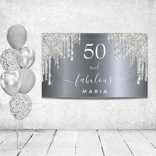 50 fabulous birthday sparkling glitter silver banner
