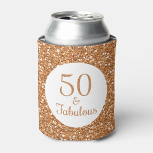 50 & Fabulous Birthday Sparkly Gold Glitter Can Cooler