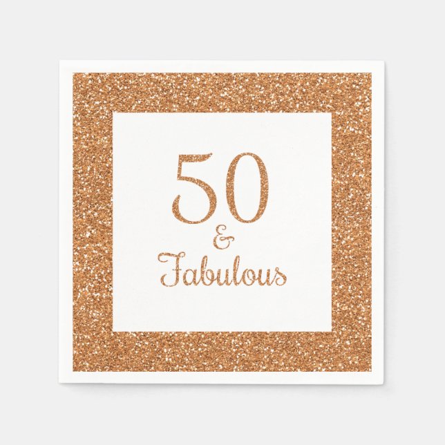 50 & Fabulous Birthday Sparkly Gold Glitter Napkins (Front)