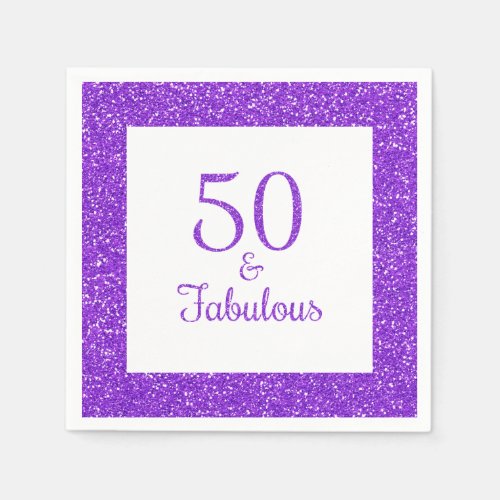 50  Fabulous Birthday Sparkly Purple Glitter Napkins