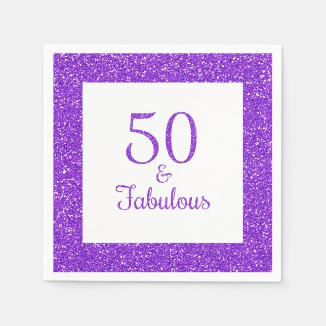 50 & Fabulous Birthday Sparkly Purple Glitter Napkins (Front)