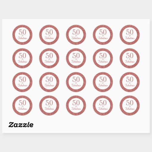 50 & Fabulous Birthday Sparkly Rose Gold Glitter Classic Round Sticker