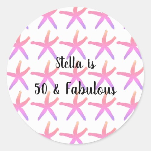 50  Fabulous Birthday Starfish Patterns Pink 2024 Classic Round Sticker