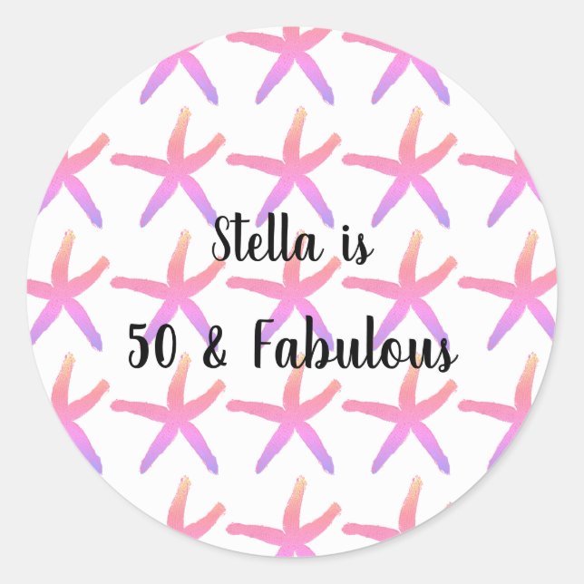 50 & Fabulous Birthday Starfish Patterns Pink 2024 Classic Round Sticker (Front)
