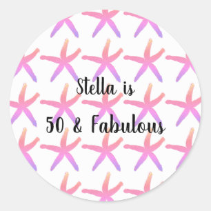 50 & Fabulous Birthday Starfish Patterns Pink 2024 Classic Round Sticker