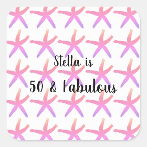 50  Fabulous Birthday Starfish Patterns Pink Cute Square Sticker
