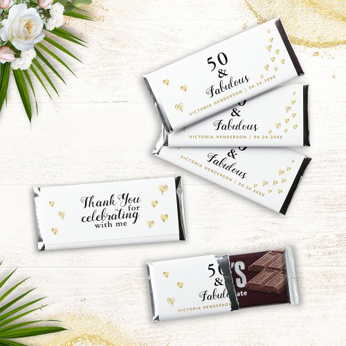 50  Fabulous Birthday Thank You White Gold Black Hershey Bar Favors