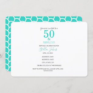 50 & Fabulous Birthday Turquoise Mermaid Beach Invitation